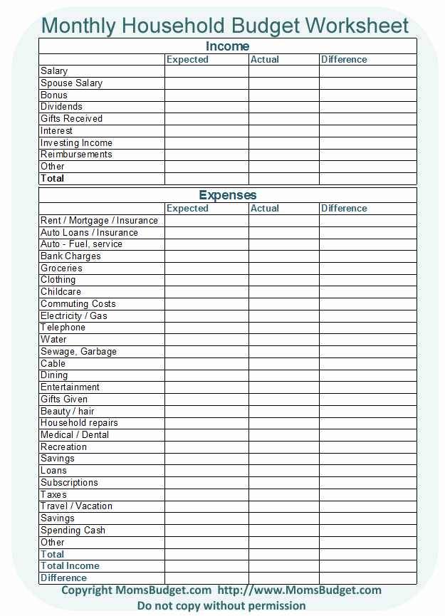 Printable Home Budget Template New Monthly Household Bud Worksheet Free Printable