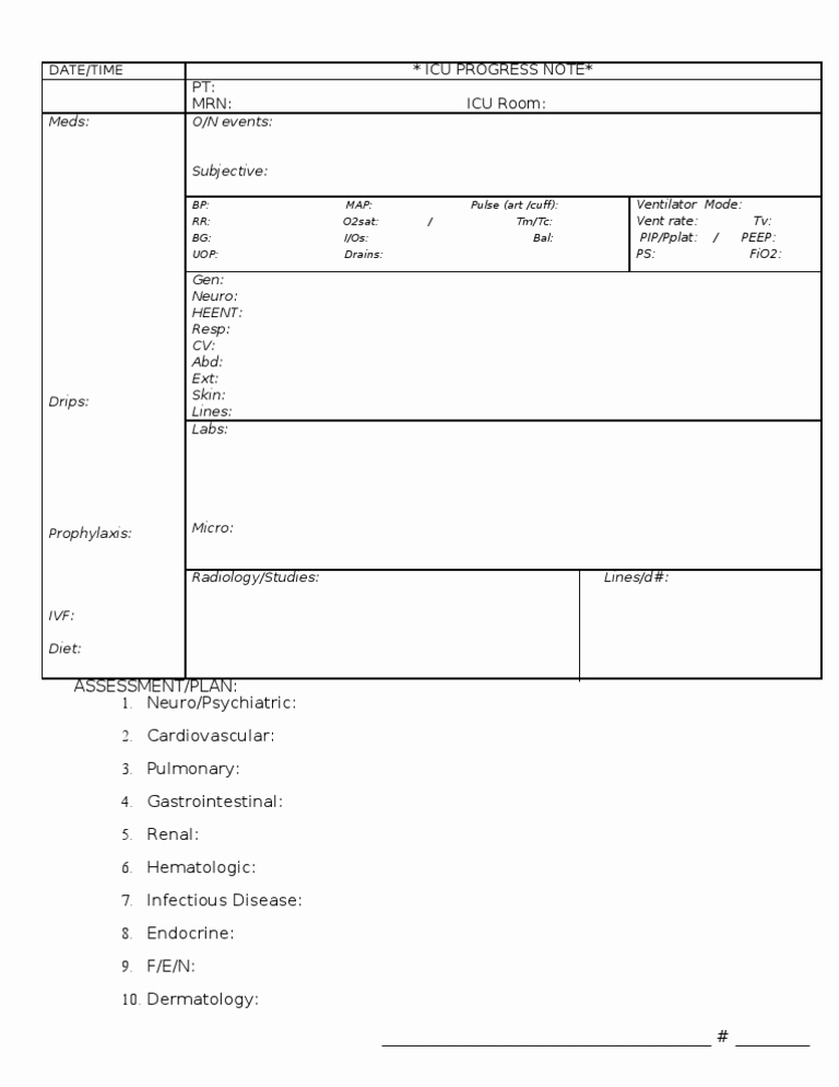 Progress Note Template Pdf Unique Icu Progress Note Template Revised