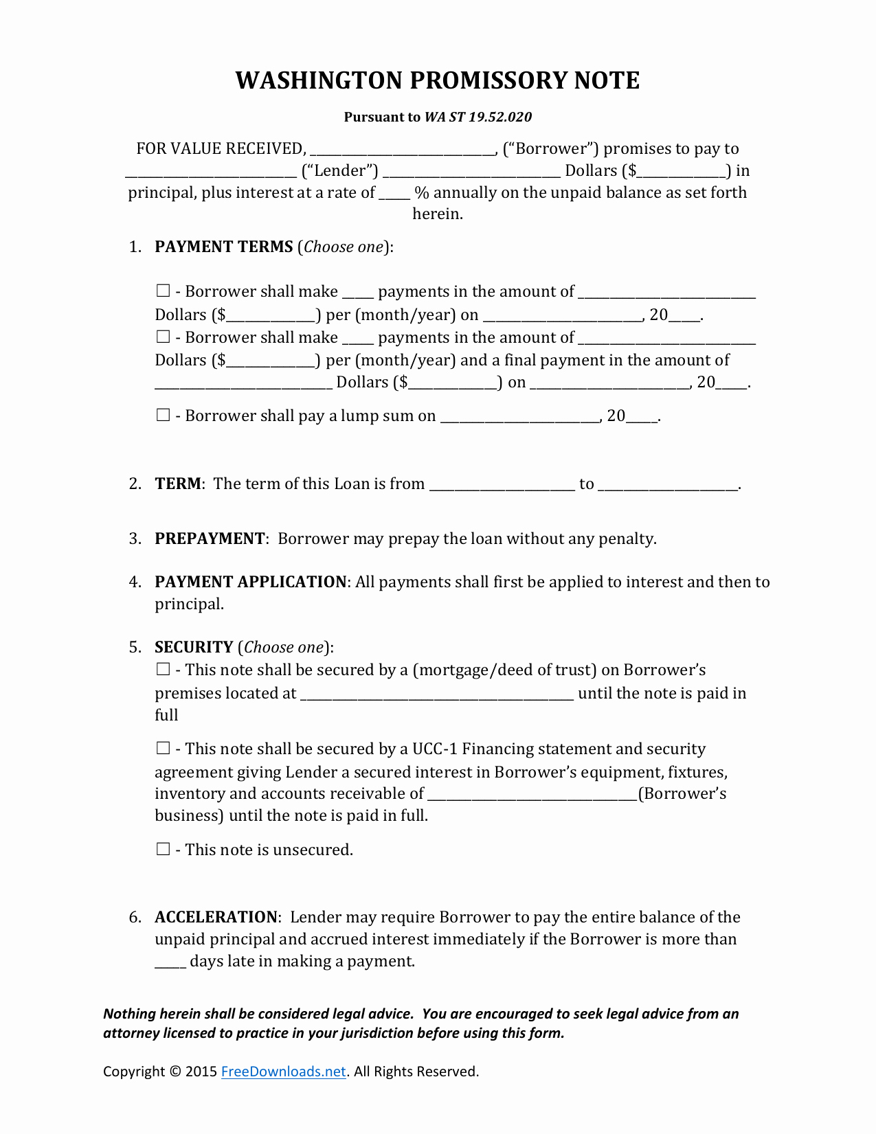 Promissory Note Template Free Download Lovely Download Washington Promissory Note form Pdf