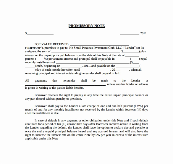 Promissory Note Template Free Download Lovely Free Promissory Note Template