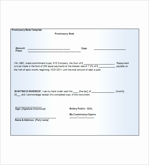 Promissory Note Template Free Elegant Blank Promissory Note Template 12 Free Word Excel Pdf