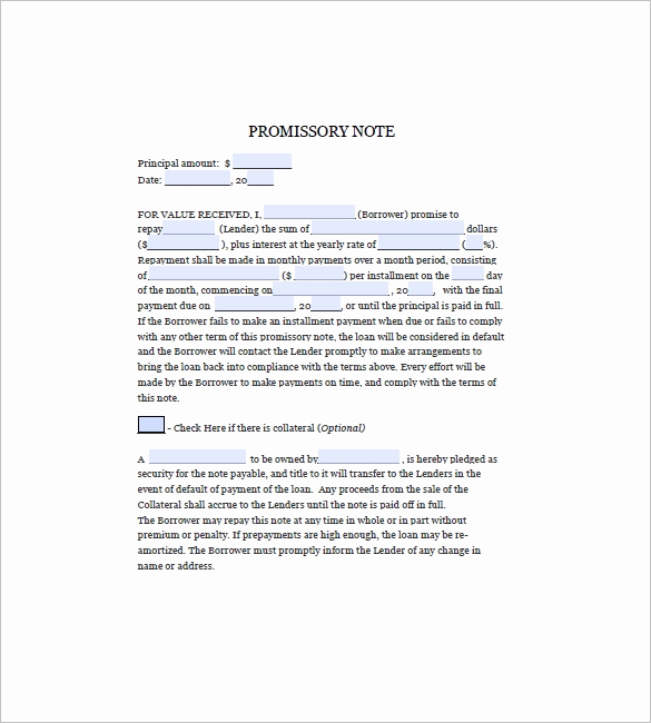 Promissory Note Template Free Inspirational Blank Promissory Note Template 12 Free Word Excel Pdf