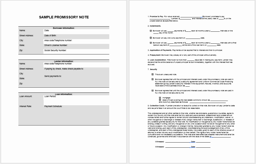 Promissory Note Template Word Fresh 43 Free Promissory Note Samples &amp; Templates Ms Word and