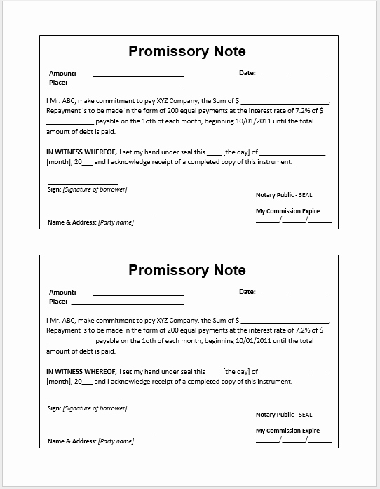 Promissory Note Template Word Fresh 43 Free Promissory Note Samples &amp; Templates Ms Word and