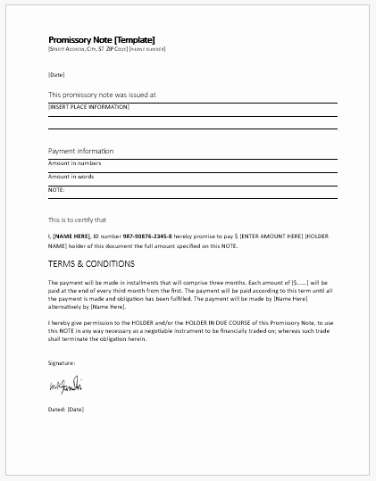 Promissory Note Template Word New Promissory Note Template 2018 for Ms Word