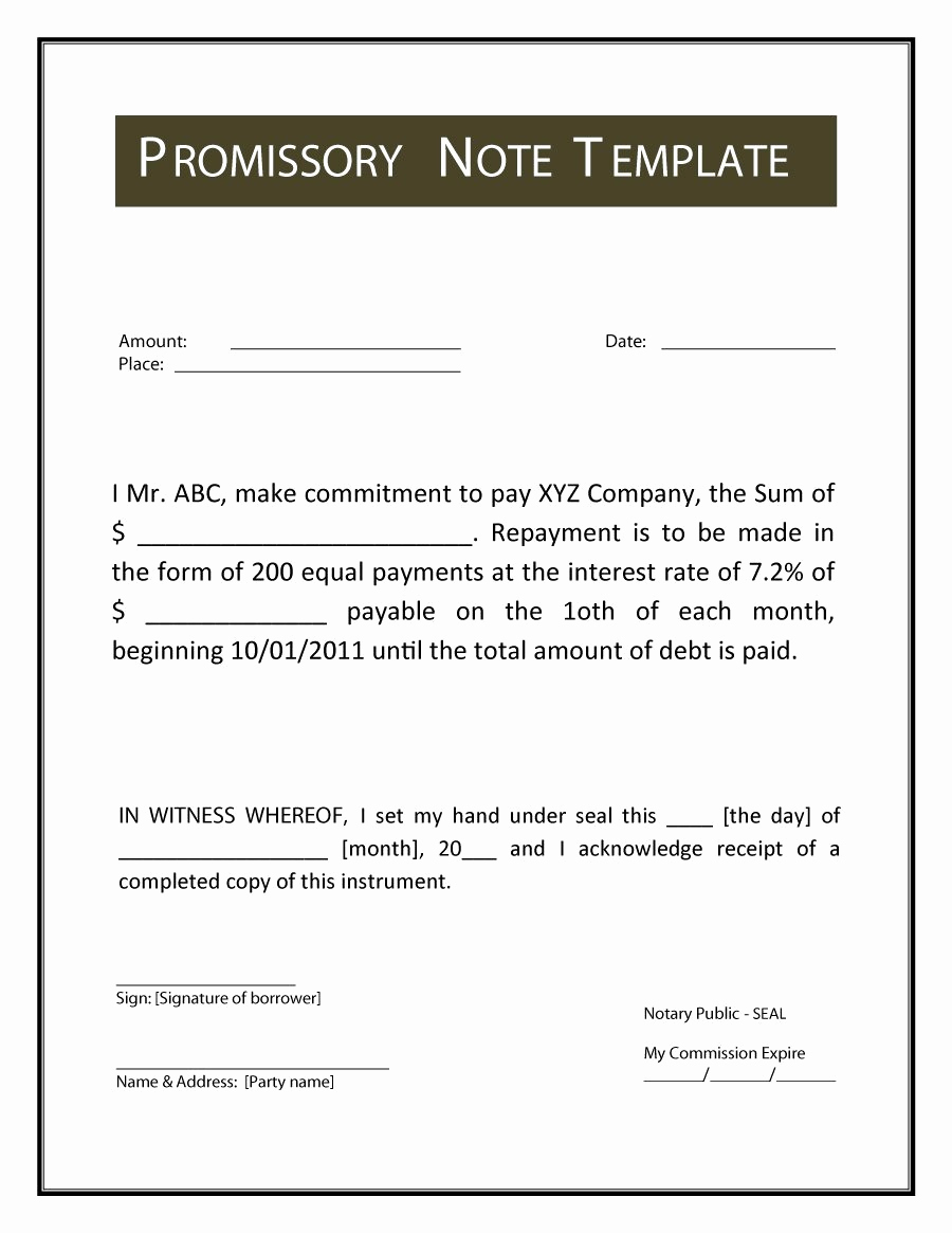 Promissory Note Word Template Elegant Promissory Note Template