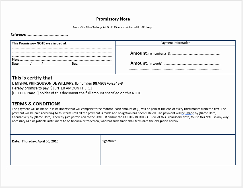 Promissory Note Word Template Luxury 43 Free Promissory Note Samples &amp; Templates Ms Word and