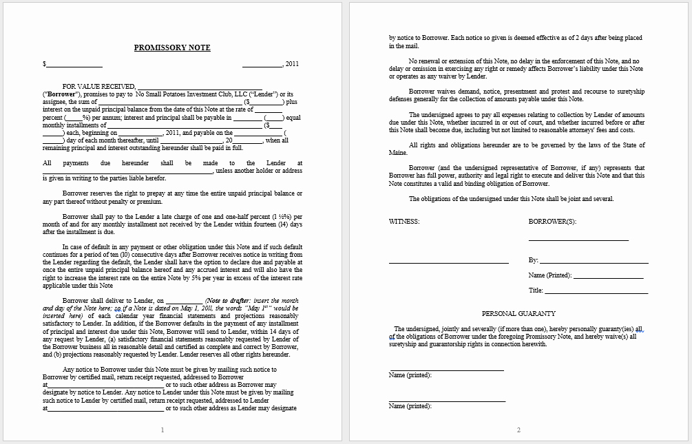 Promissory Note Word Template Unique 43 Free Promissory Note Samples &amp; Templates Ms Word and