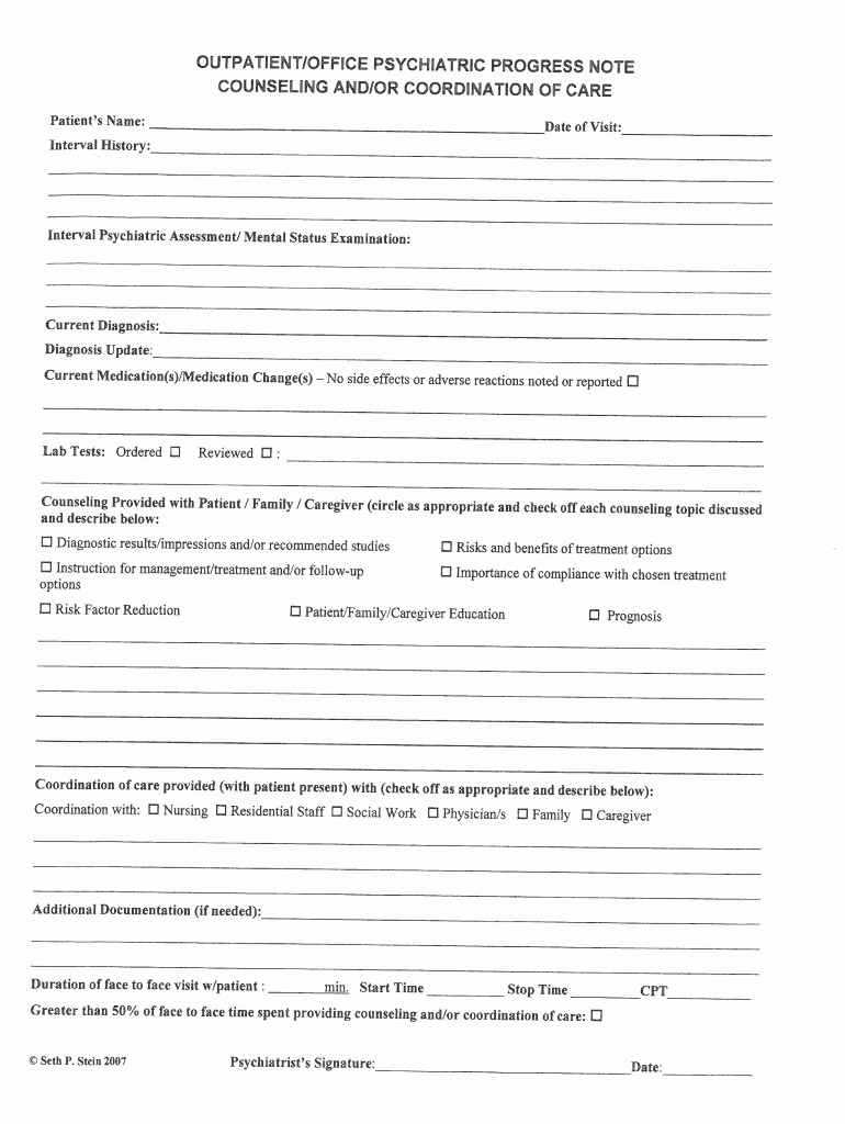 Psychiatry soap Note Template Fresh Psychiatric Progress Note Fill Line Printable