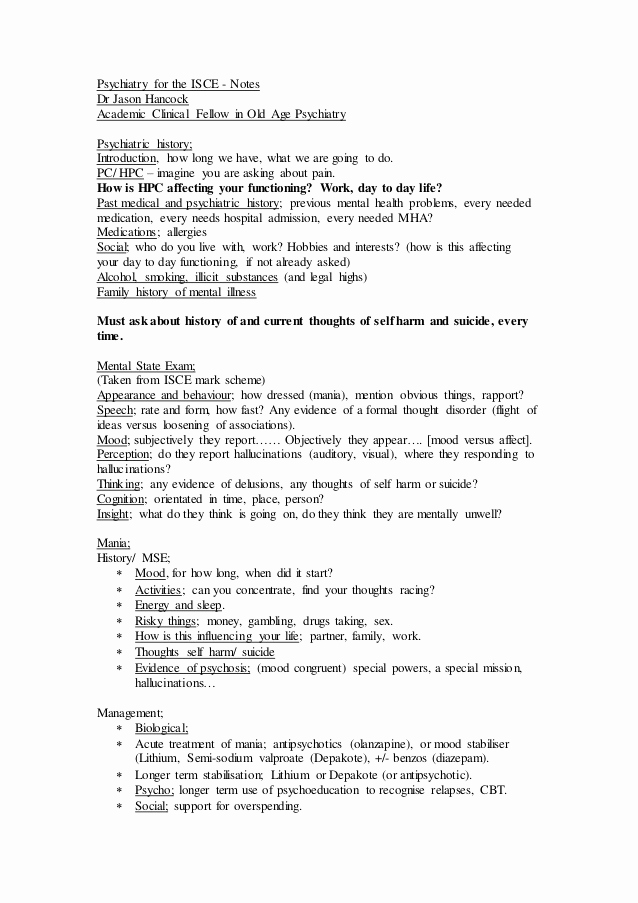 Psychiatry soap Note Template Lovely Psychiatry for the isce