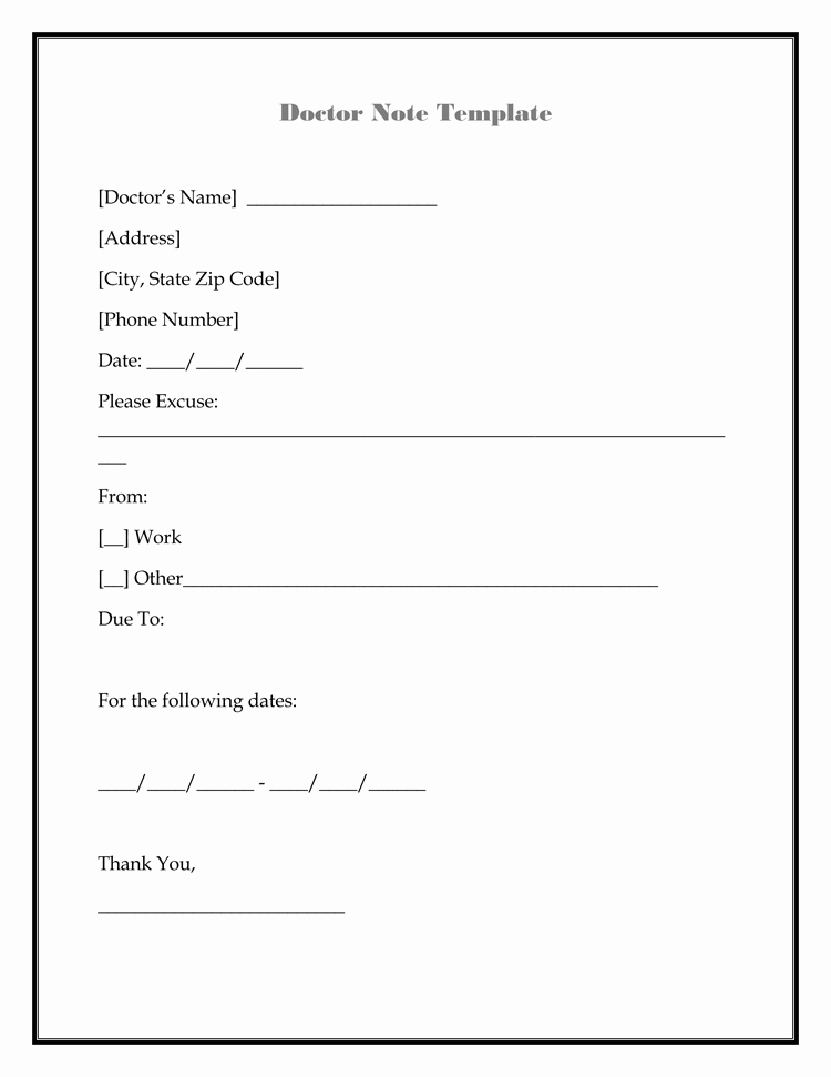 Real Doctors Note Template Elegant 36 Free Fill In Blank Doctors Note Templates for Work