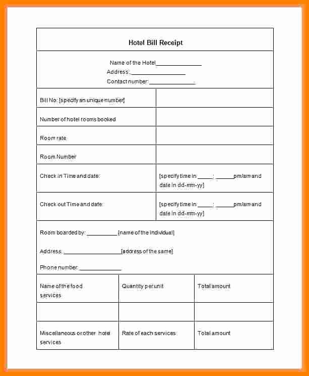 Rent Invoice Template Free Lovely 5 Hotel Bill format In Word Editable