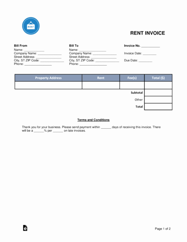 Rent Invoice Template Word New Rent Invoice Template Expense Spreadshee Rent Invoice