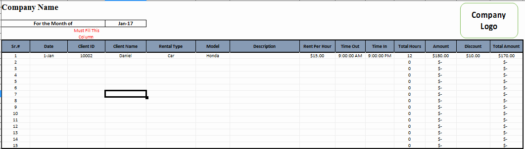 Rental Invoice Template Excel Lovely 3 Printable Car Rent Invoice Template Excel Hourly