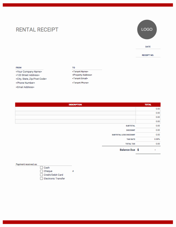 Rental Invoice Template Excel New Rent Receipt Templates Free Download