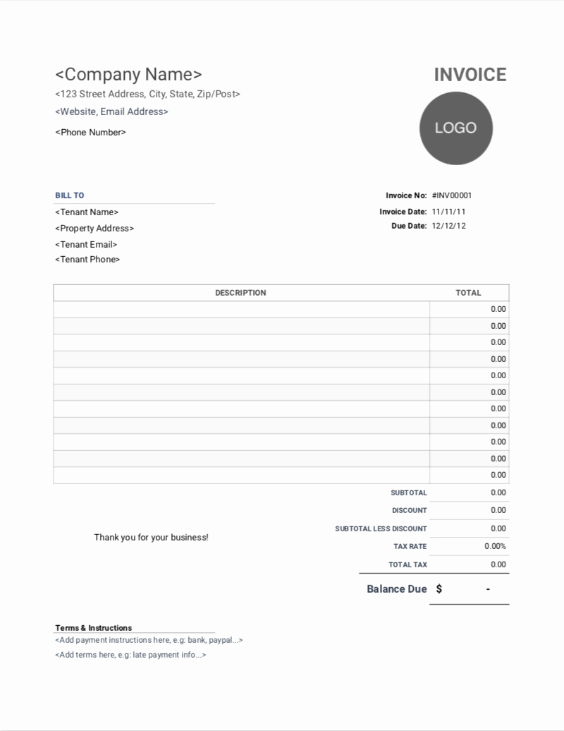 Rental Invoice Template Excel New Rental Invoice Templates Free Download