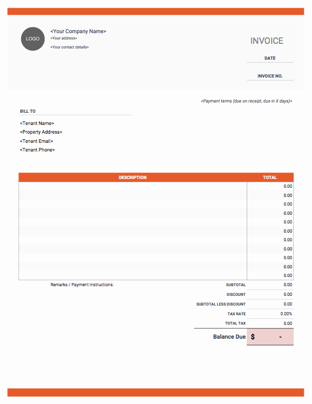 Rental Invoice Template Excel Unique Rental Invoice Templates Free Download