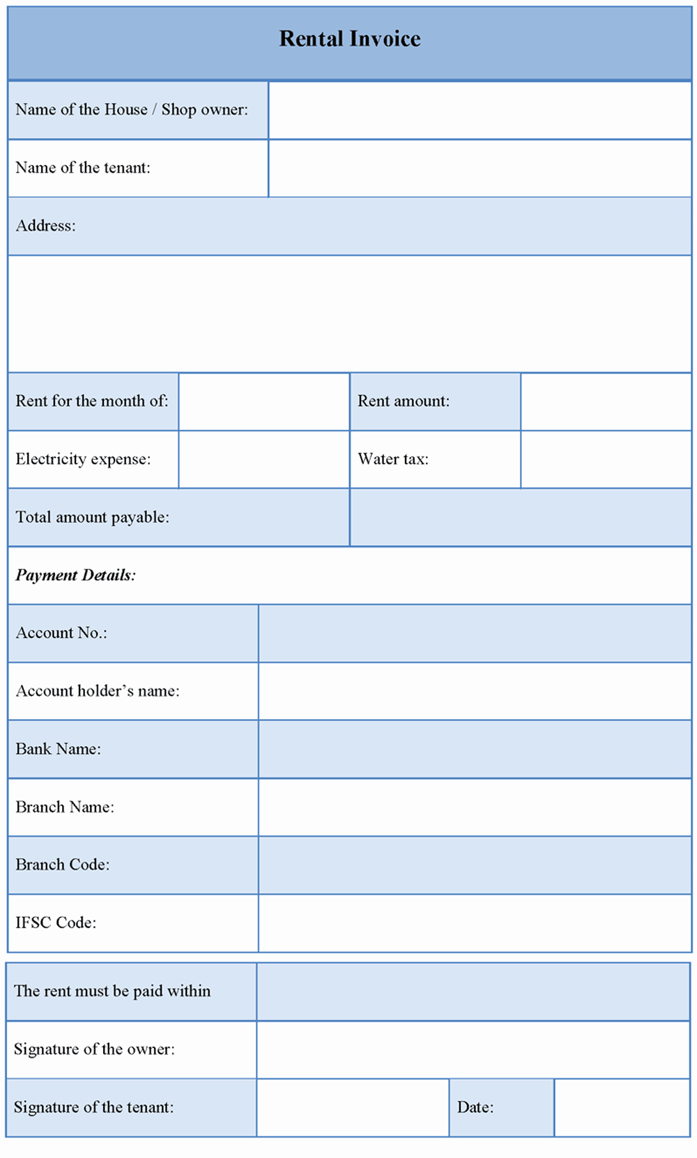 Rental Invoice Template Word Beautiful Invoice Template for Rental format Of Rental Invoice