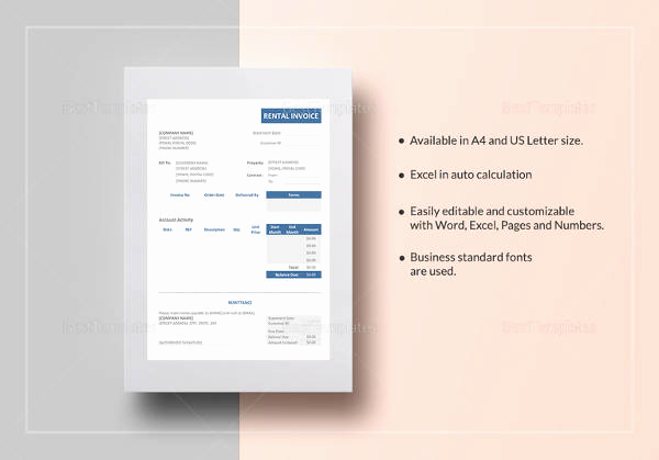 Rental Invoice Template Word Lovely Free 28 Sample Invoice Templates In Free Sample Example