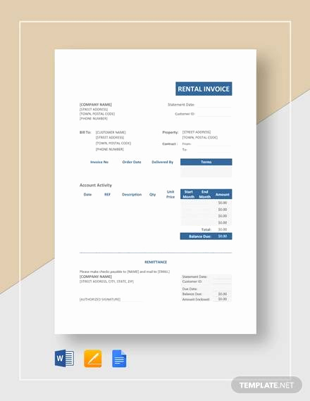 Rental Invoice Template Word Unique Sample Rental Invoice 12 Examples In Pdf Word Excel