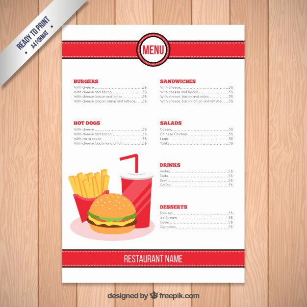 Restaurant Menu Template Free Download Awesome Fast Food Restaurant Menu Template Vector