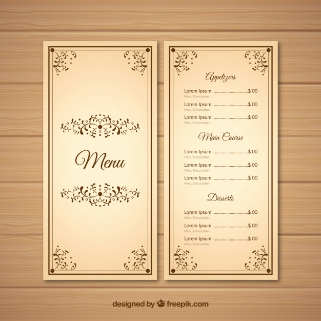 Restaurant Menu Template Free Download Elegant Restaurant Menu Template In Vintage Style Vector