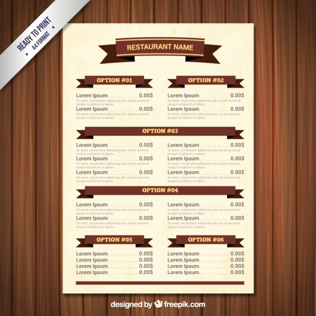 Restaurant Menu Template Free Download Unique Menu Template with Ribbons Vector