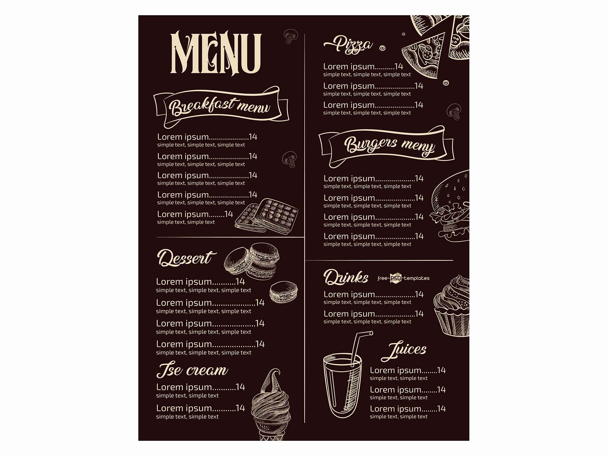 Restaurant Menu Template Psd New Free Restaurant Menu Template Psd