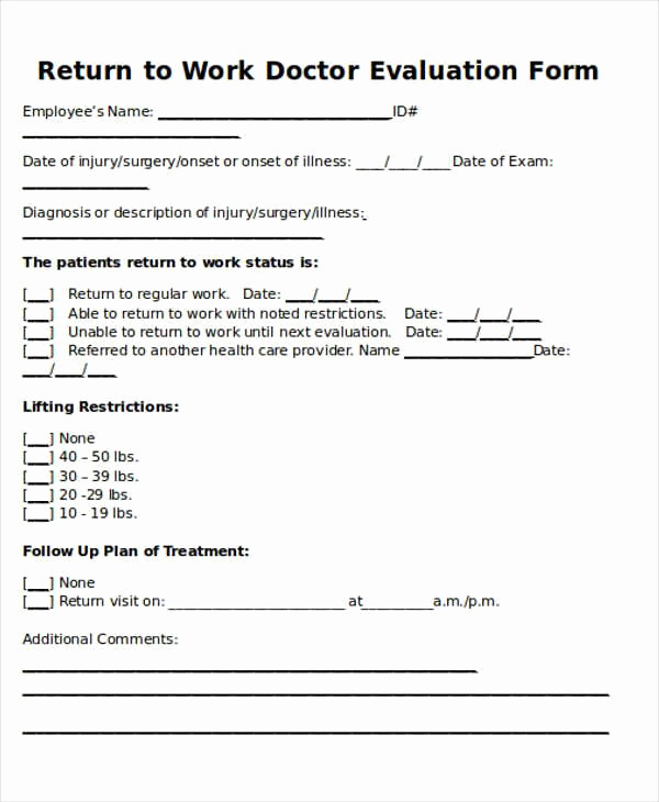 Return to Work Note Template Unique Return to Work Doctors Note Template