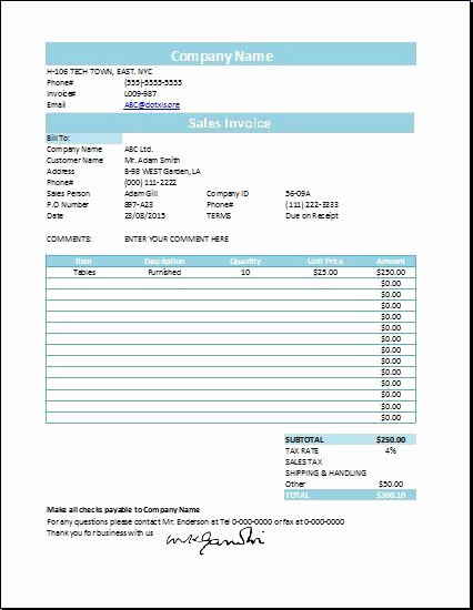 Sales Invoice Template Word Elegant Sales Invoice Excel format