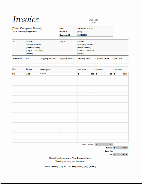 Sales Invoice Template Word Fresh 4 Customizable Invoice Templates for Excel