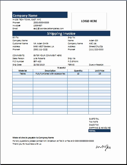Sales Invoice Template Word Luxury Ms Excel Shipping Sales Invoice