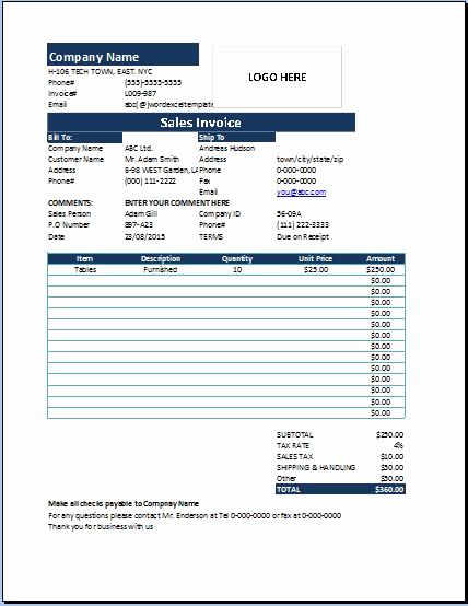 Sales Invoice Template Word New Ms Excel Product Sale Invoice Template
