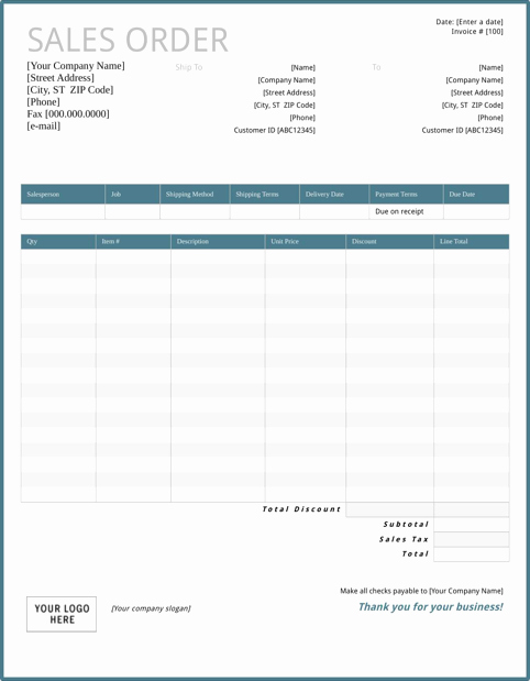 Sales Invoice Template Word New Sales order Template In 2019