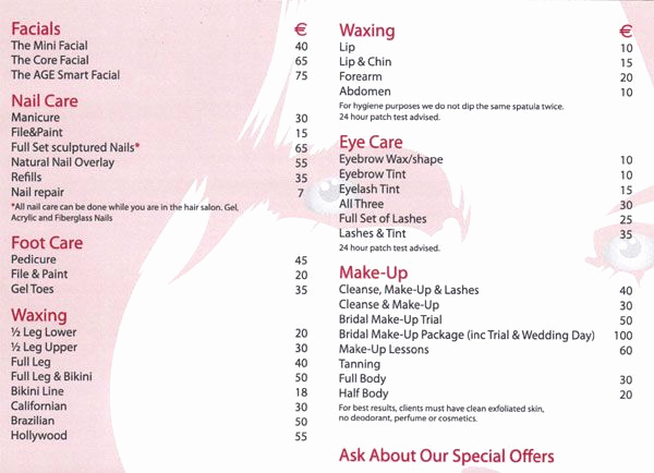 Salon Price Menu Template New Salon Price List