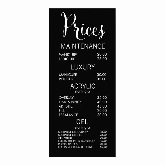 black white salon menu price list cards