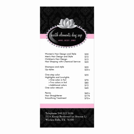 Salon Service Menu Template Beautiful Salon and Spa Service Menu Rack Card Template