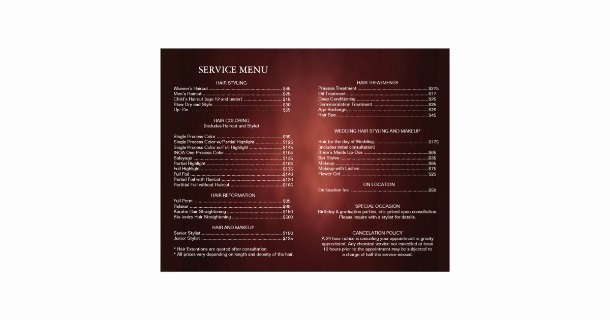 Salon Service Menu Template Lovely Hair Salon Stylist Service Menu Brochure Template