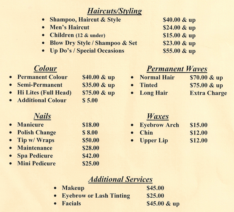 Salon Service Menu Template Lovely Services