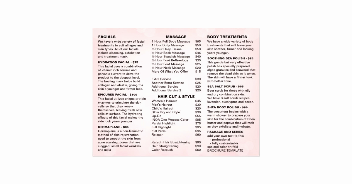 Salon Services Menu Template Awesome Spa and Salon Service Menu and Price List Template