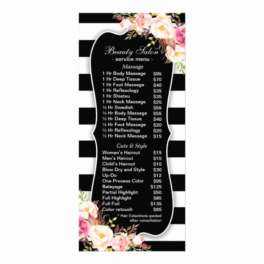 Salon Services Menu Template Best Of Floral Black and White Striped Salon Service Menu