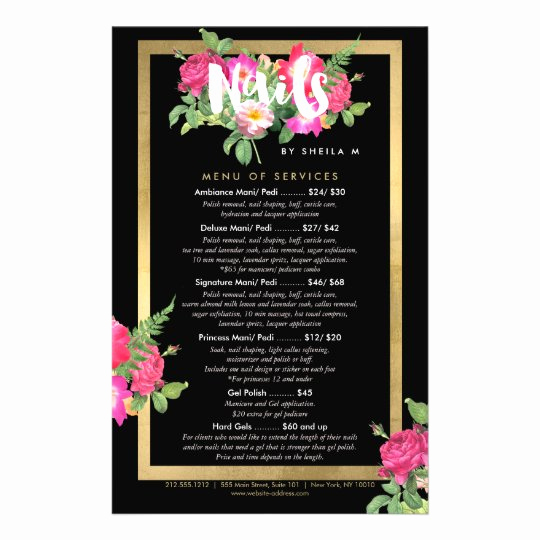 Salon Services Menu Template Lovely Beauty Florals Nail Salon Price List Service Menu