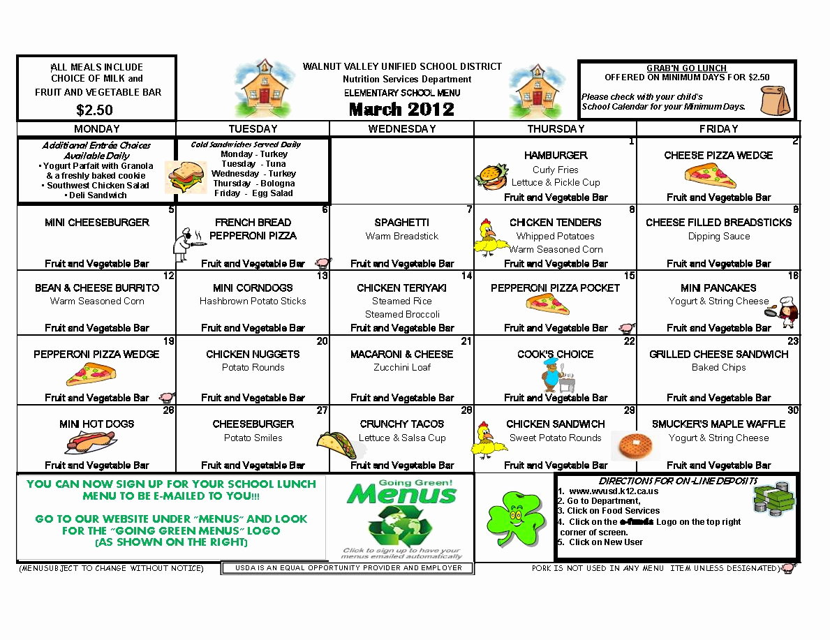 School Lunch Menu Template Elegant Castle Rock Munity Club March 2012