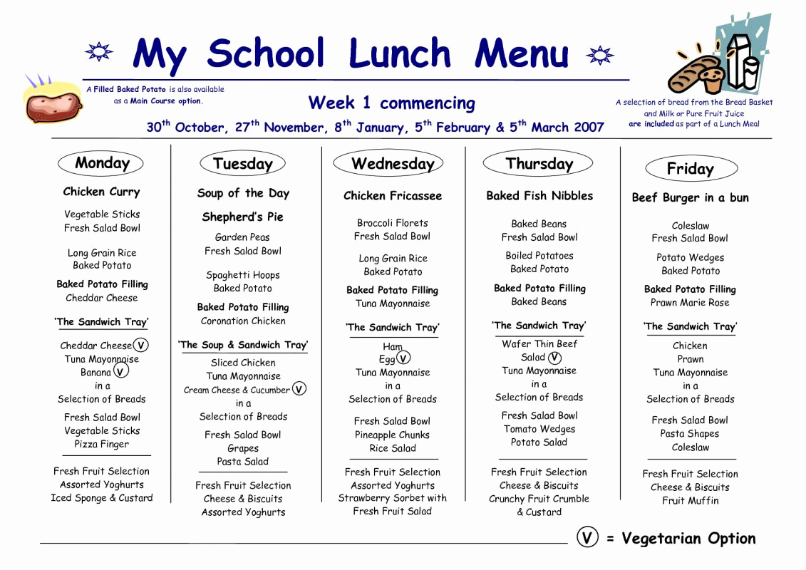 School Lunch Menu Template Inspirational School Lunch Menu