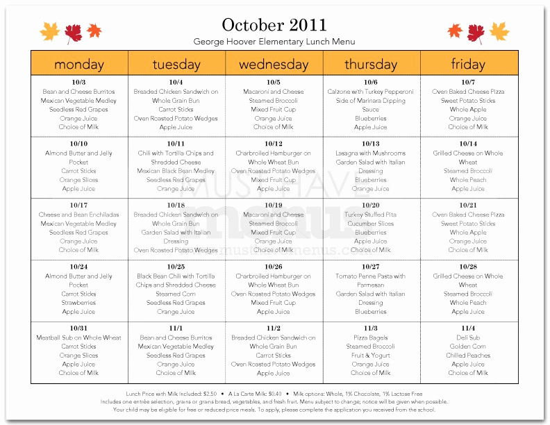 School Lunch Menu Template Lovely School Cafeteria Menu