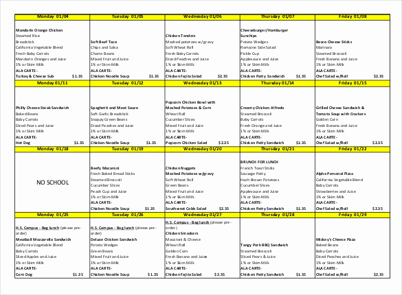 School Lunch Menu Template Luxury 10 Menu Calendar Templates – Free Sample Example format