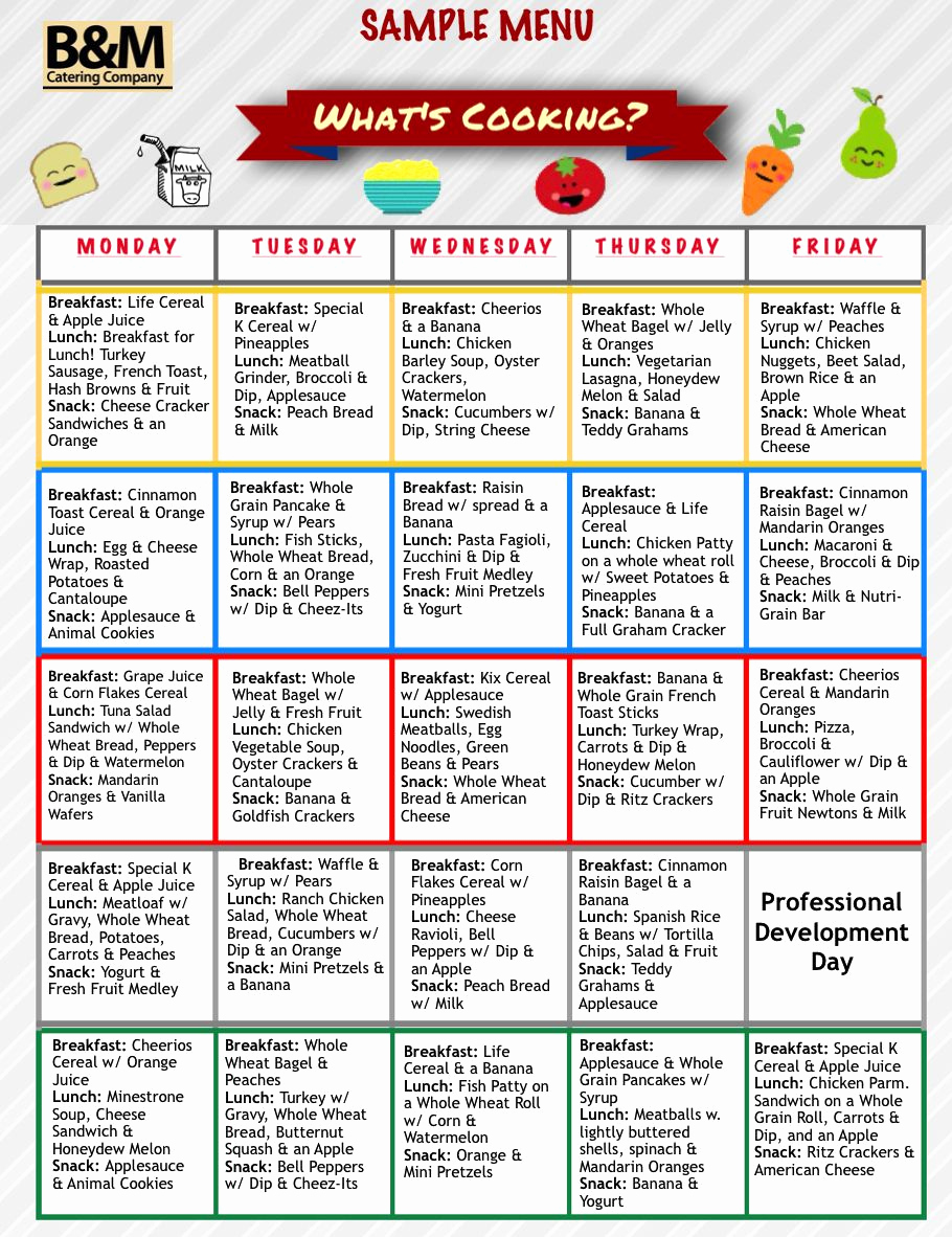 School Lunch Menu Template New Sample Menu for Childcare Lunches southern New England