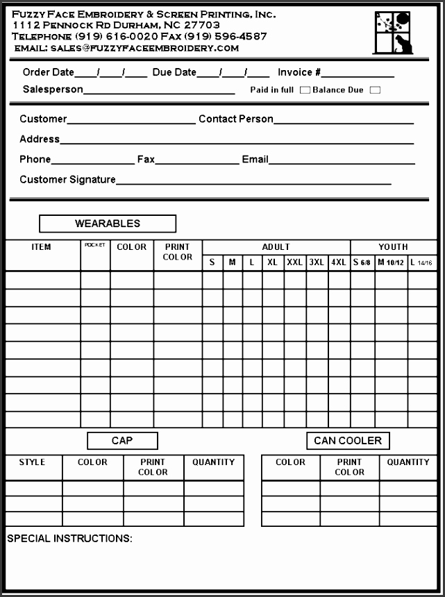 Screen Printing Invoice Template Best Of 6 Service order form Template Sampletemplatess