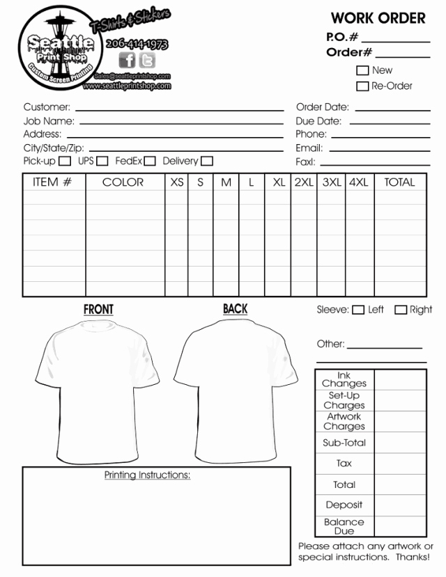 Screen Printing Invoice Template Lovely Tshirt order forms Find Word Templates