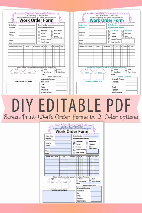 Screen Printing Invoice Template Luxury Diy Editable Pdf Tshirt Screen Print Work order form